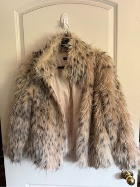 Topshop Beige and Black Spotted Faux Fur Coat